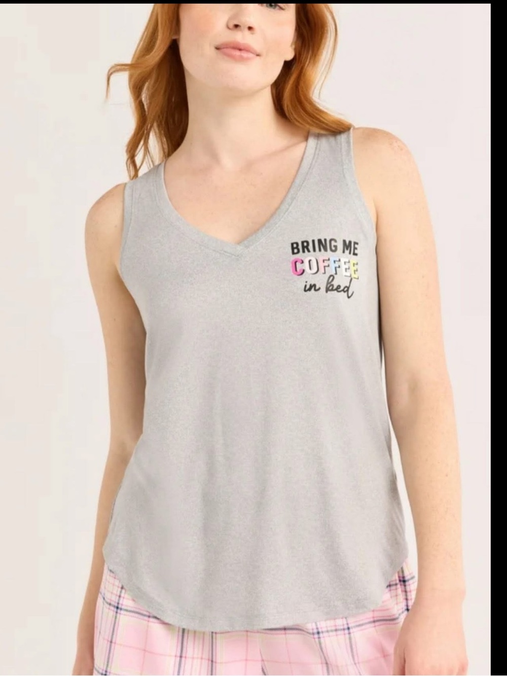 JOYSPUN Gray 'Bring Me Coffee in Bed' Sleeveless V-Neck Top